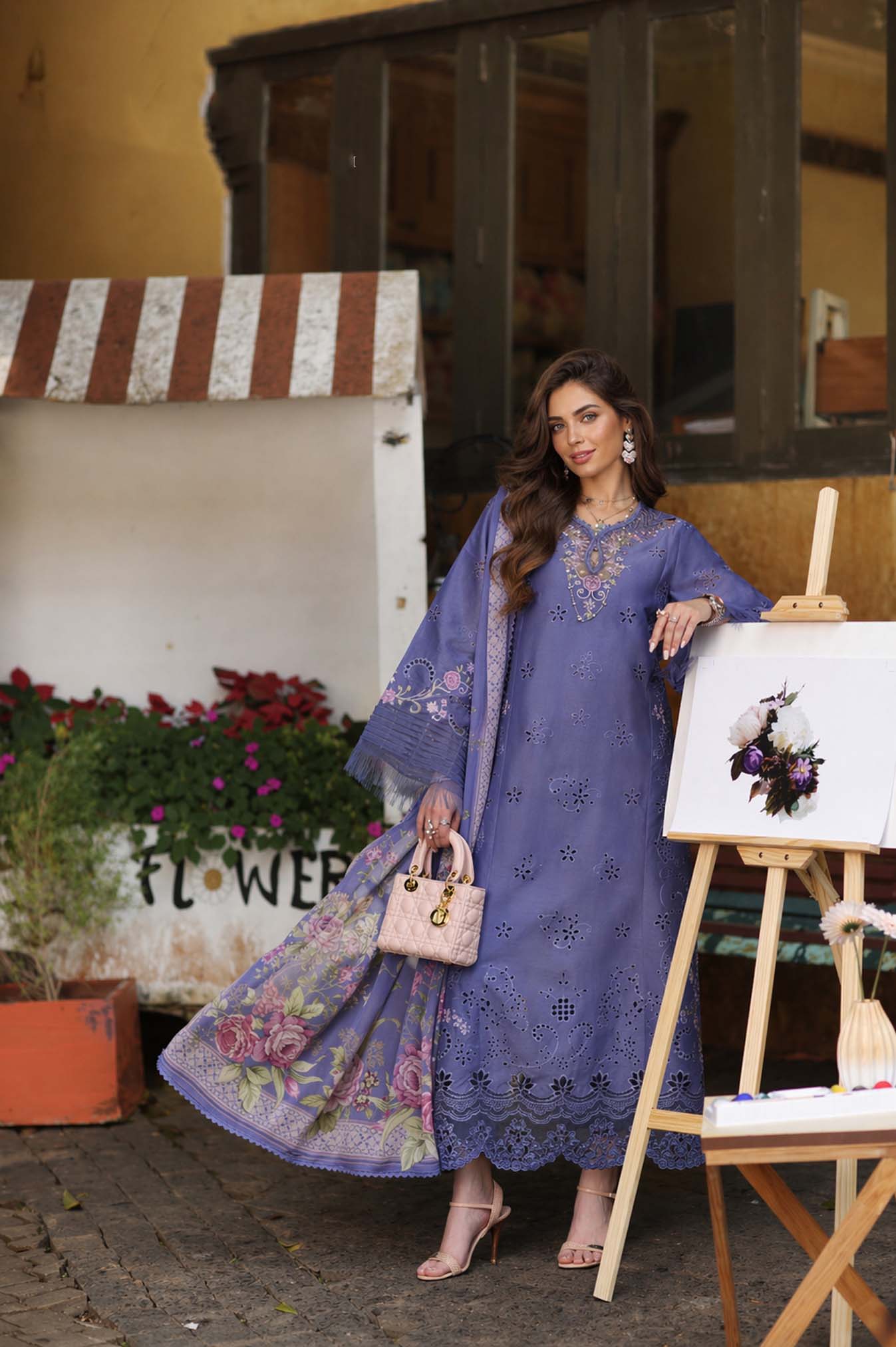 Noor by Saadia Asad | Luxury Eid Schiffli Laserkari 26 | D9 -Tropical indigo - Luxury Dress - available at Maria Faisal in UK and USA.