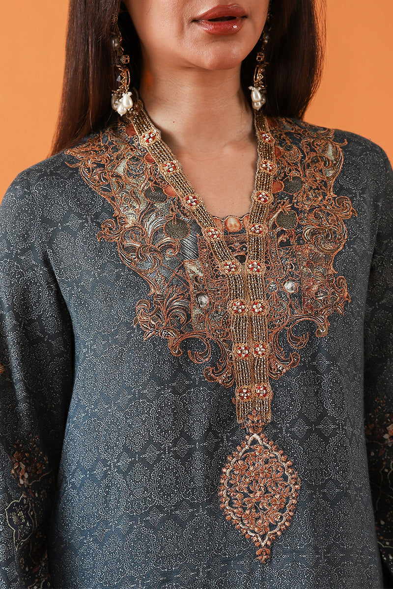 Shamaeel Ansari | Classic Luxe 26 | Imperial Teal - Luxury Dress - available at Maria Faisal in UK and USA.