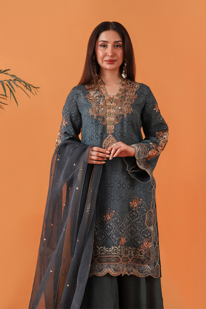 Shamaeel Ansari | Classic Luxe 26 | Imperial Teal - Luxury Dress - available at Maria Faisal in UK and USA.