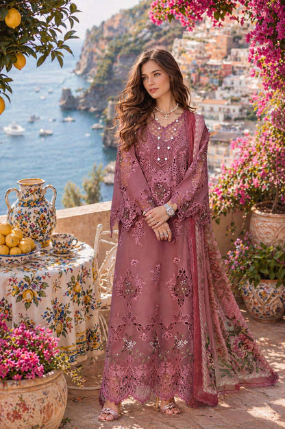 Noor by Saadia Asad | Luxury Eid Schiffli Laserkari 26 | D1 -Rose Allure - Luxury Dress - available at Maria Faisal in UK and USA.