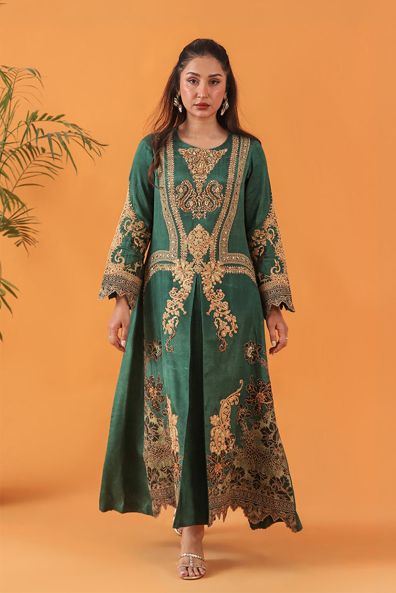 Shamaeel Ansari | Classic Luxe 26 | Emerald - Luxury Dress - available at Maria Faisal in UK and USA.