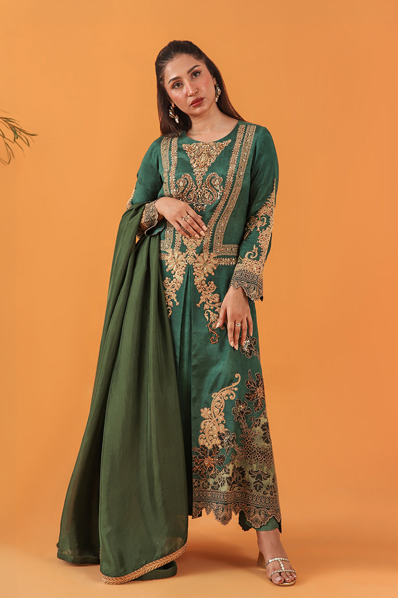 Shamaeel Ansari | Classic Luxe 26 | Emerald - Luxury Dress - available at Maria Faisal in UK and USA.