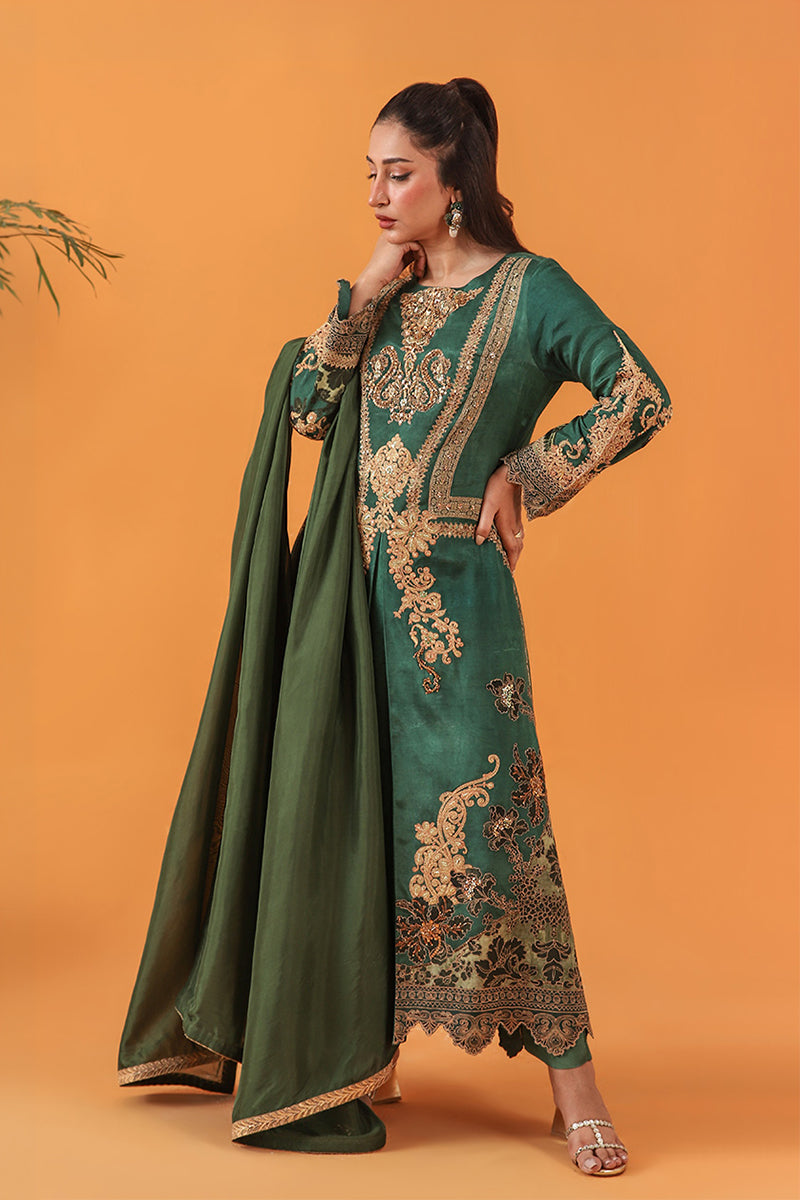 Shamaeel Ansari | Classic Luxe 26 | Emerald - Luxury Dress - available at Maria Faisal in UK and USA.