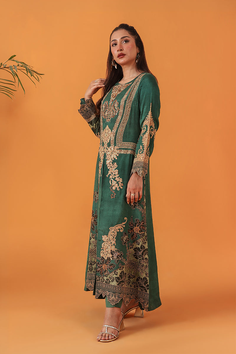 Shamaeel Ansari | Classic Luxe 26 | Emerald - Luxury Dress - available at Maria Faisal in UK and USA.