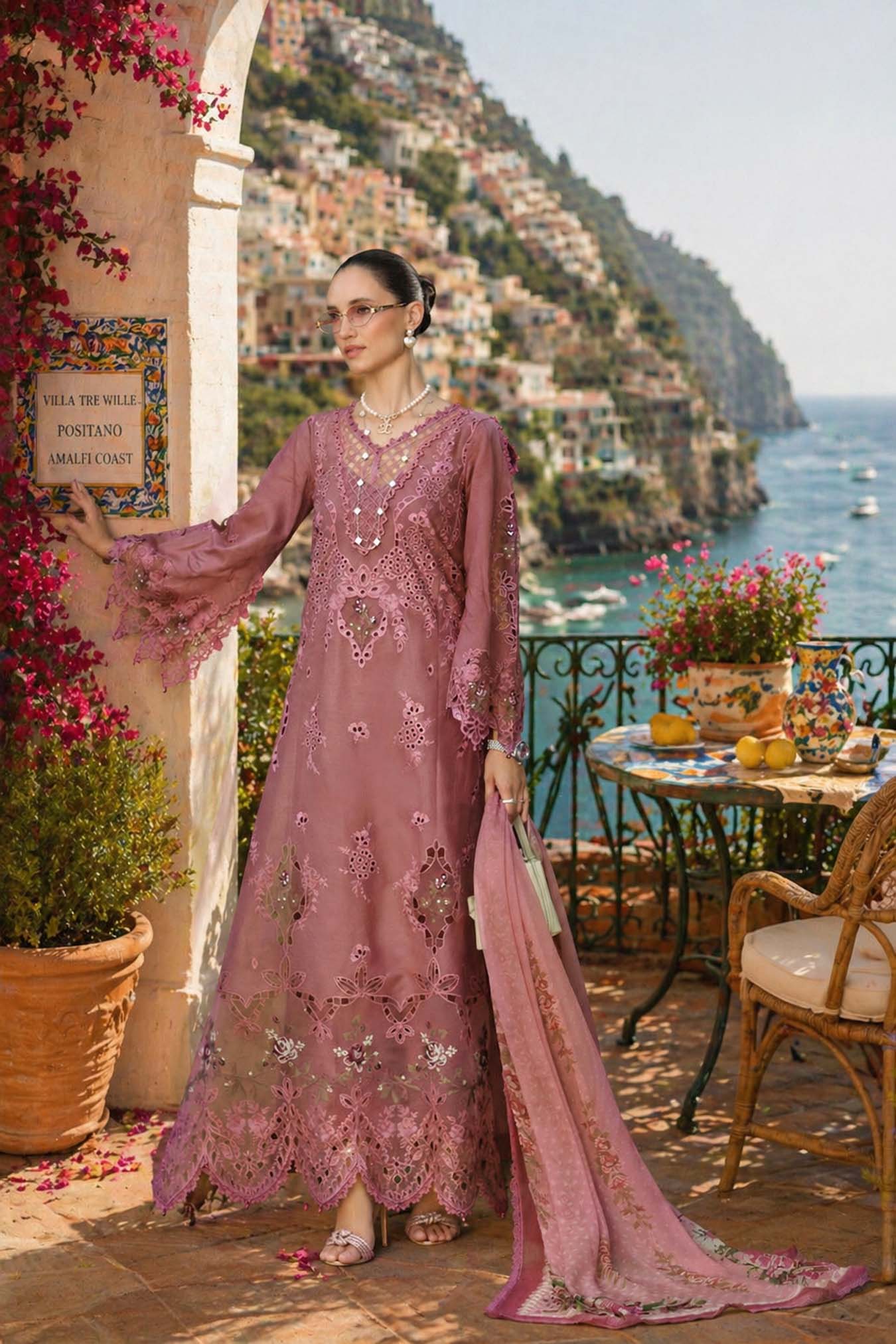 Noor by Saadia Asad | Luxury Eid Schiffli Laserkari 26 | D1 -Rose Allure - Luxury Dress - available at Maria Faisal in UK and USA.