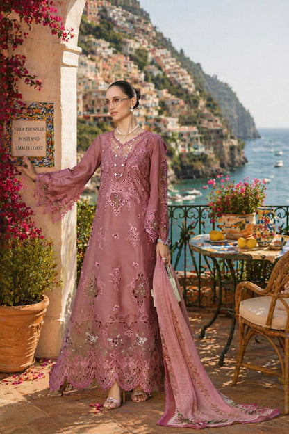 Noor by Saadia Asad | Luxury Eid Schiffli Laserkari 26 | D1 -Rose Allure - Luxury Dress - available at Maria Faisal in UK and USA.