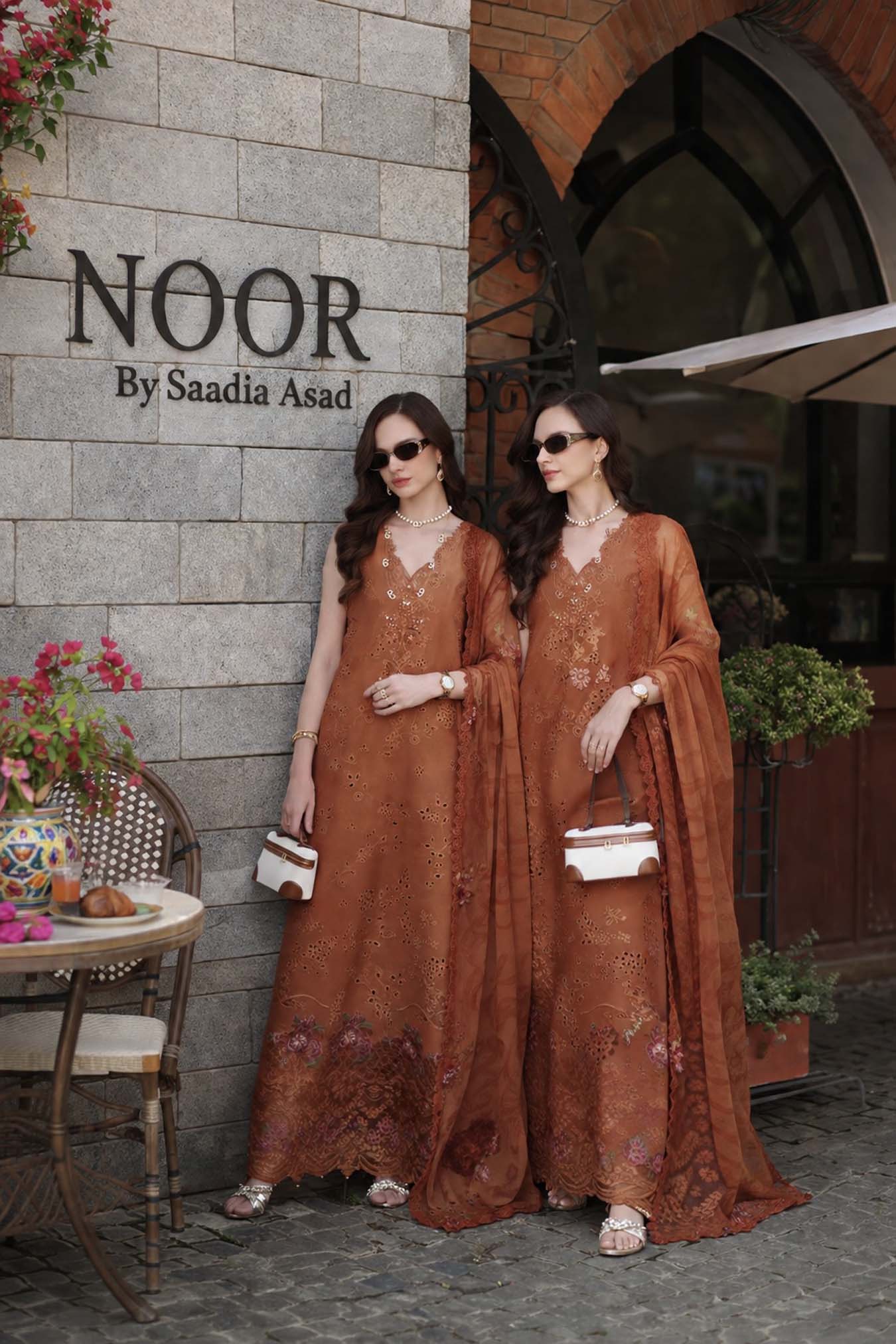 Noor by Saadia Asad | Luxury Eid Schiffli Laserkari 26 | D6 -Amber Rustique - Luxury Dress - available at Maria Faisal in UK and USA.