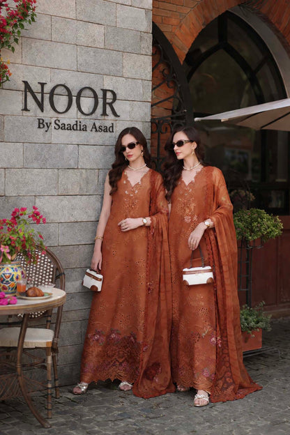 Noor by Saadia Asad | Luxury Eid Schiffli Laserkari 26 | D6 -Amber Rustique - Luxury Dress - available at Maria Faisal in UK and USA.