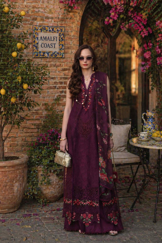 Noor by Saadia Asad | Luxury Eid Schiffli Laserkari 26 | D10 -Plum Royal - Luxury Dress - available at Maria Faisal in UK and USA.