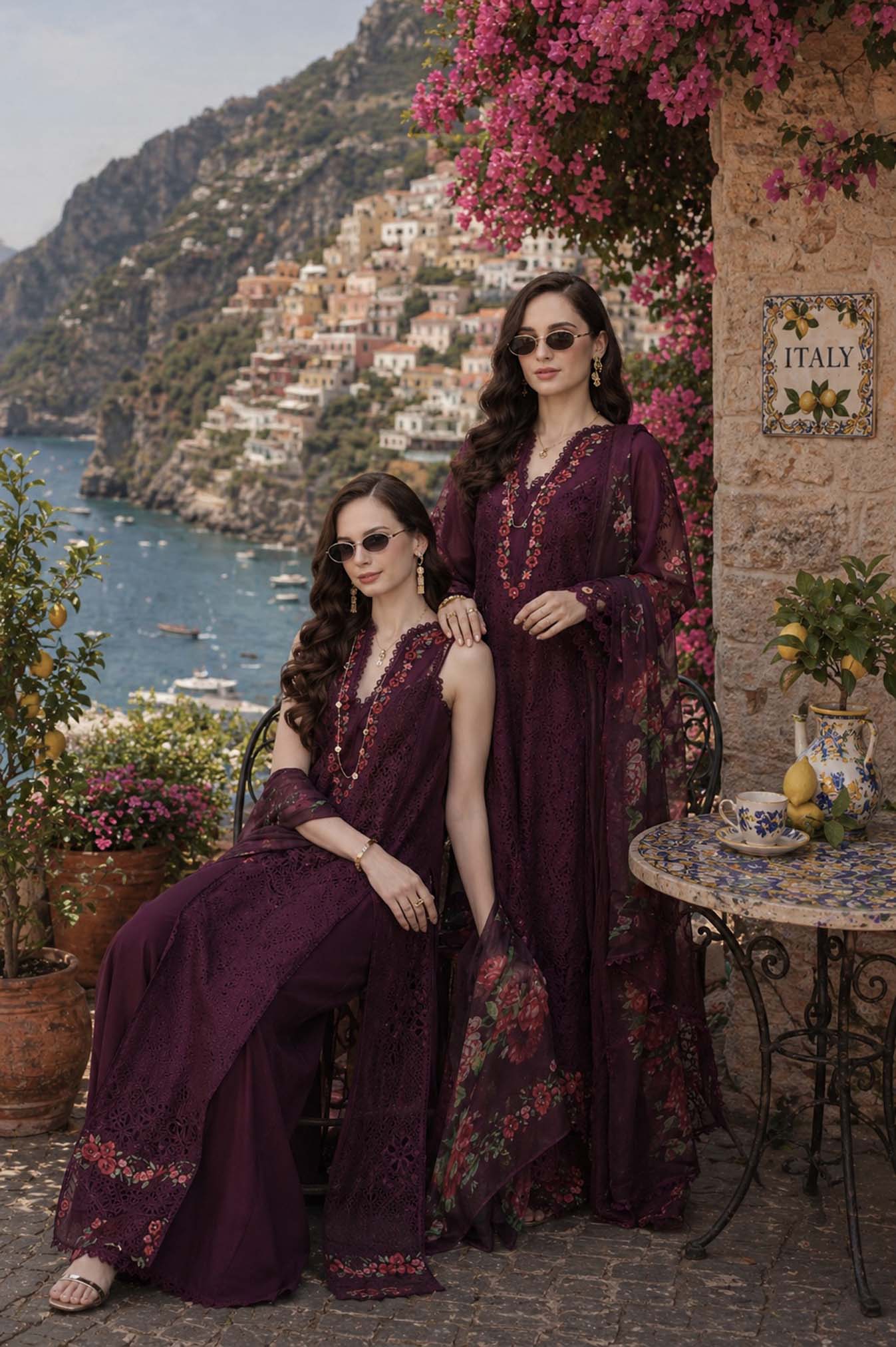 Noor by Saadia Asad | Luxury Eid Schiffli Laserkari 26 | D10 -Plum Royal - Luxury Dress - available at Maria Faisal in UK and USA.
