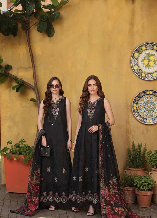 Noor by Saadia Asad | Luxury Eid Schiffli Laserkari 26 | D5 - Raven Black - Luxury Dress - available at Maria Faisal in UK and USA.