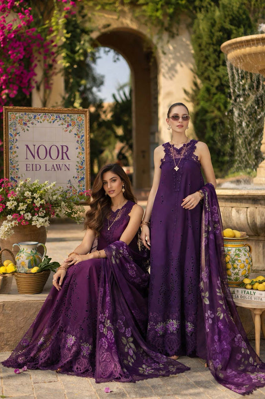 Noor by Saadia Asad | Luxury Eid Schiffli Laserkari 26 | D2 -Amalfi Amethyst - Luxury Dress - available at Maria Faisal in UK and USA.