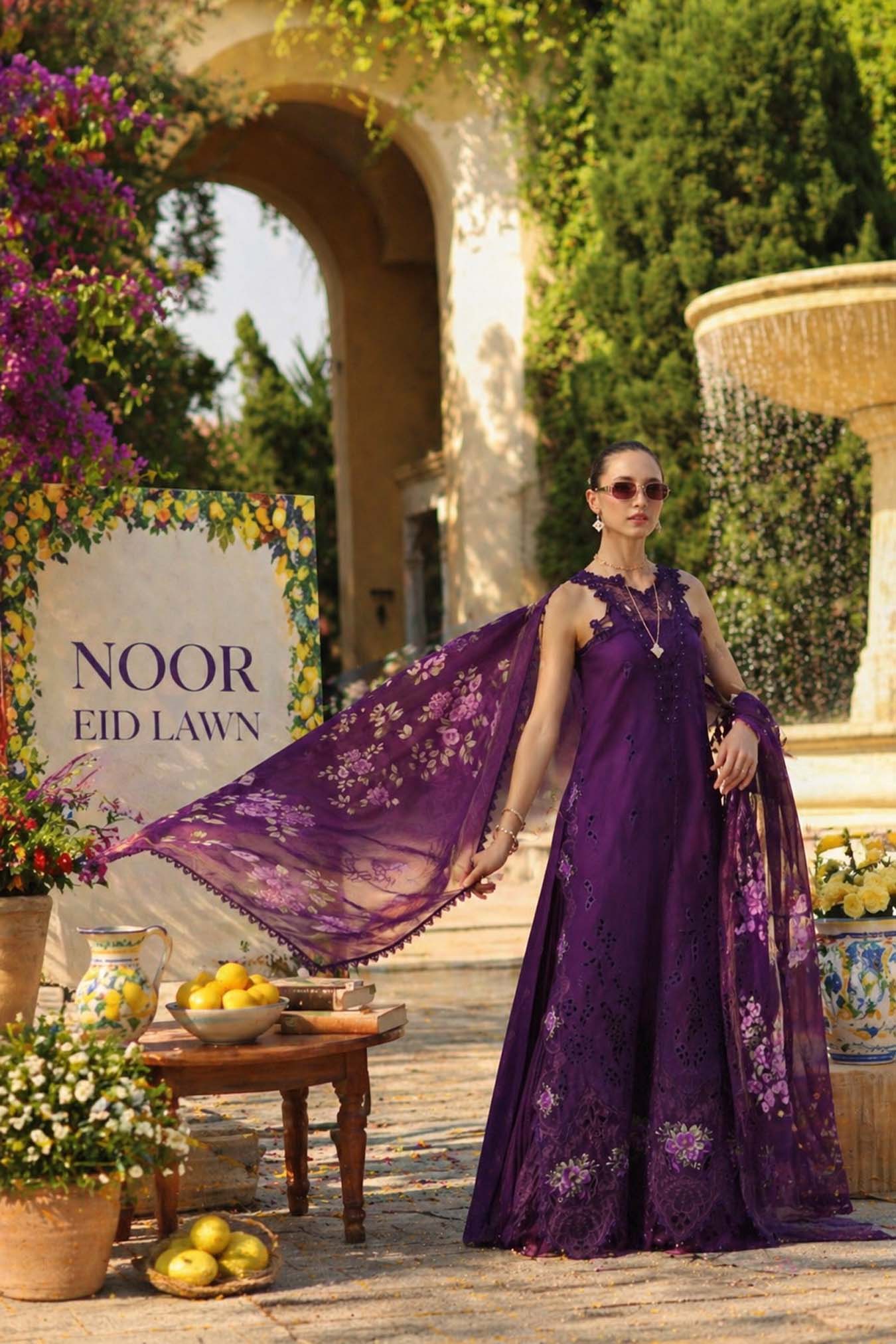 Noor by Saadia Asad | Luxury Eid Schiffli Laserkari 26 | D2 -Amalfi Amethyst - Luxury Dress - available at Maria Faisal in UK and USA.