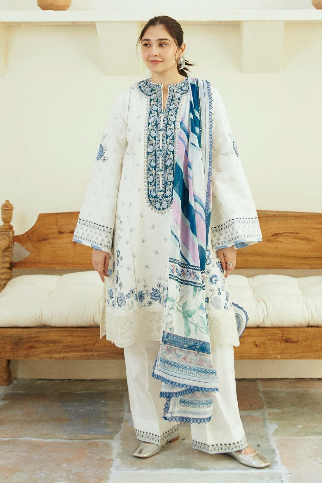 Zara Shahjahan | Coco Lawn Eid Edit 24 | IVORY-D4 - Waniyas