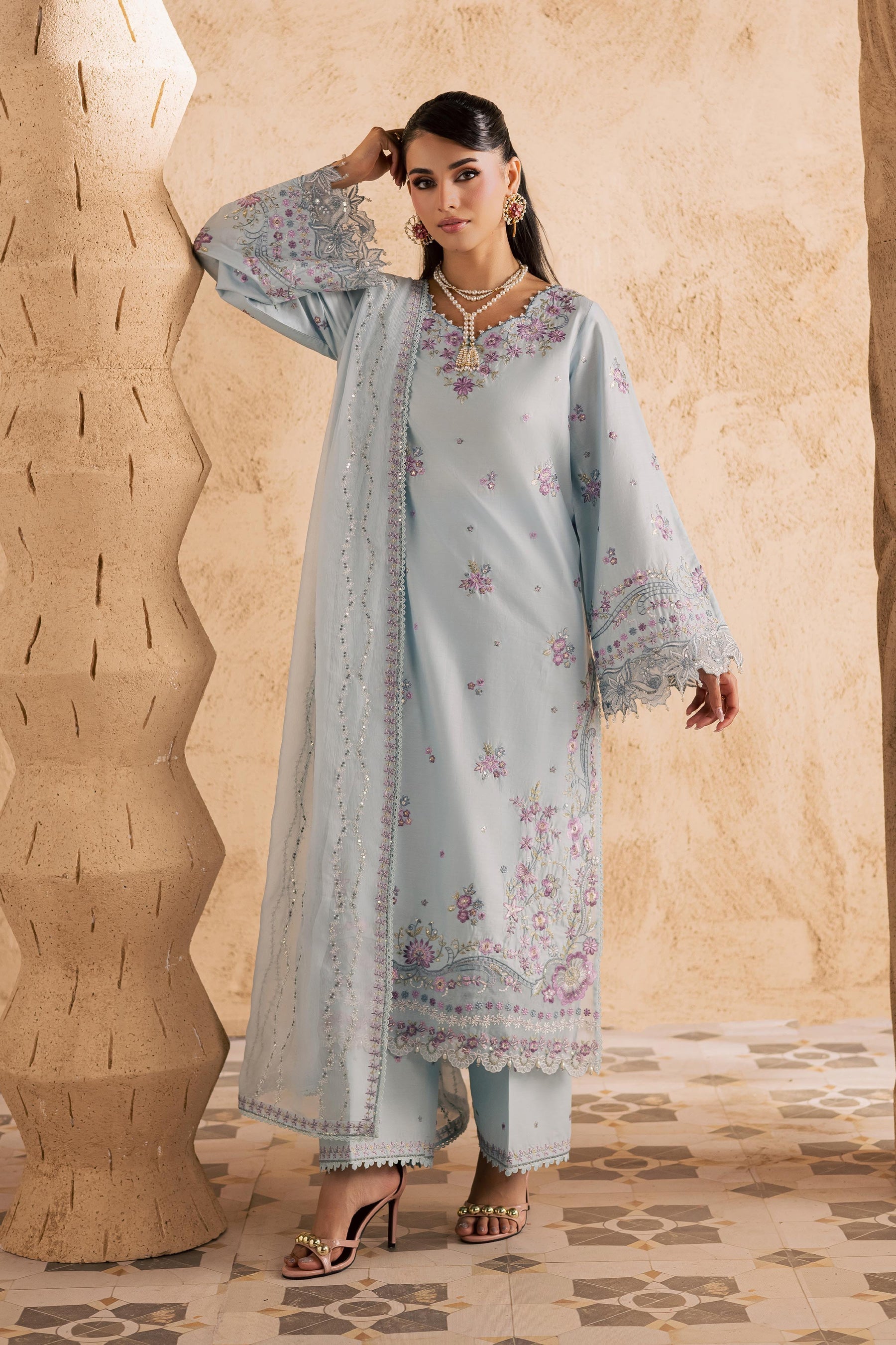 Batik | Festive Eid 26 | Ice - Luxury Dress - available at Maria Faisal in UK and USA.