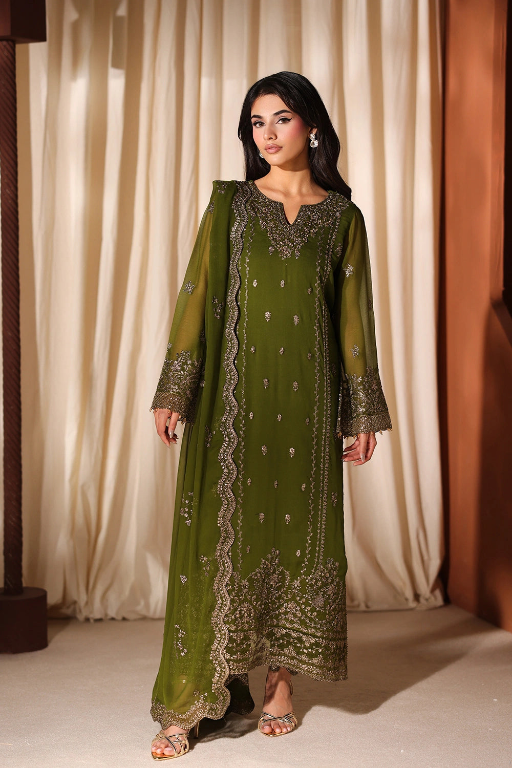 Azure | Azure Luxe | Imperial Olive - Luxury Dress - available at Maria Faisal in UK and USA.