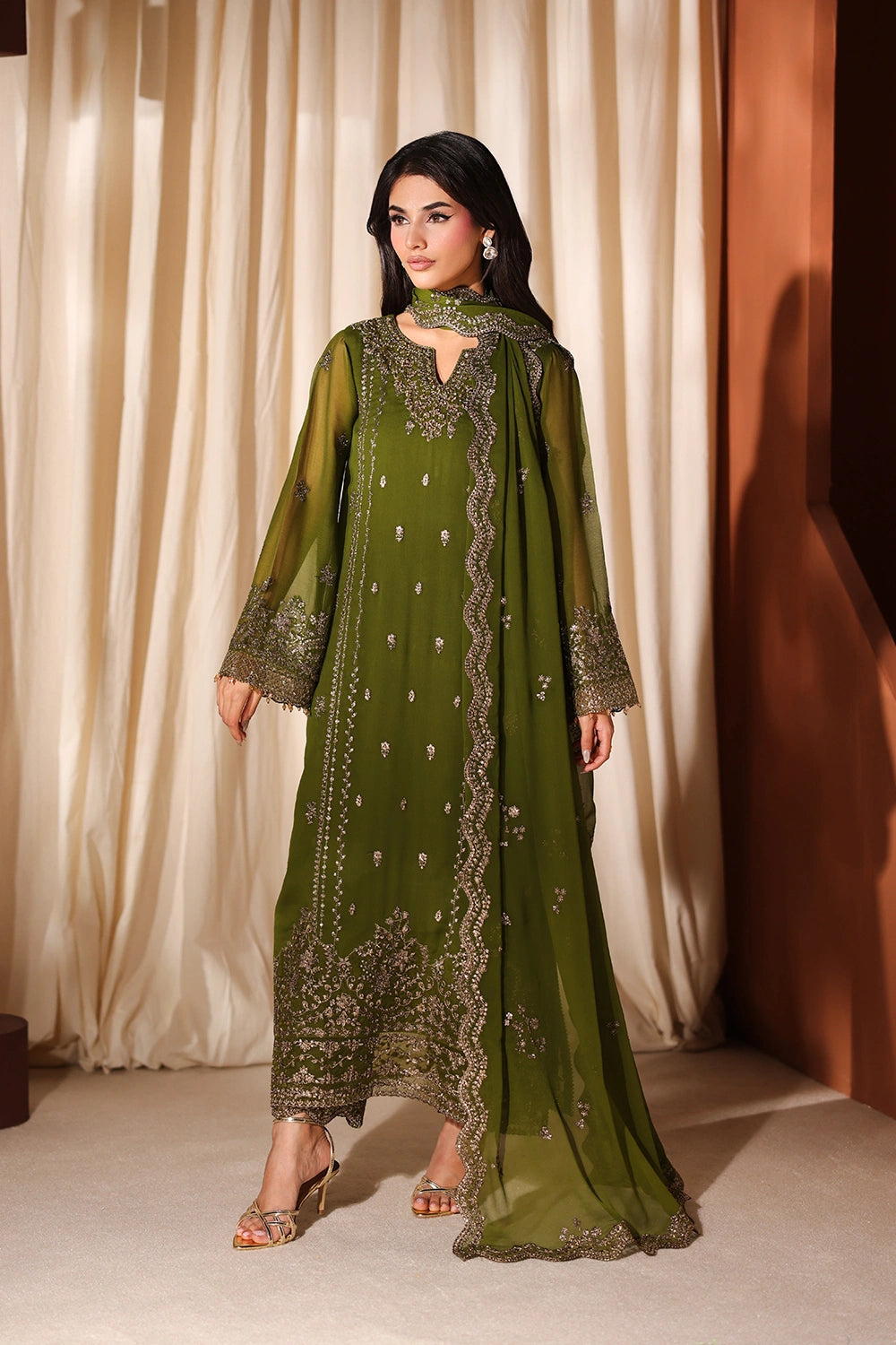 Azure | Azure Luxe | Imperial Olive - Luxury Dress - available at Maria Faisal in UK and USA.