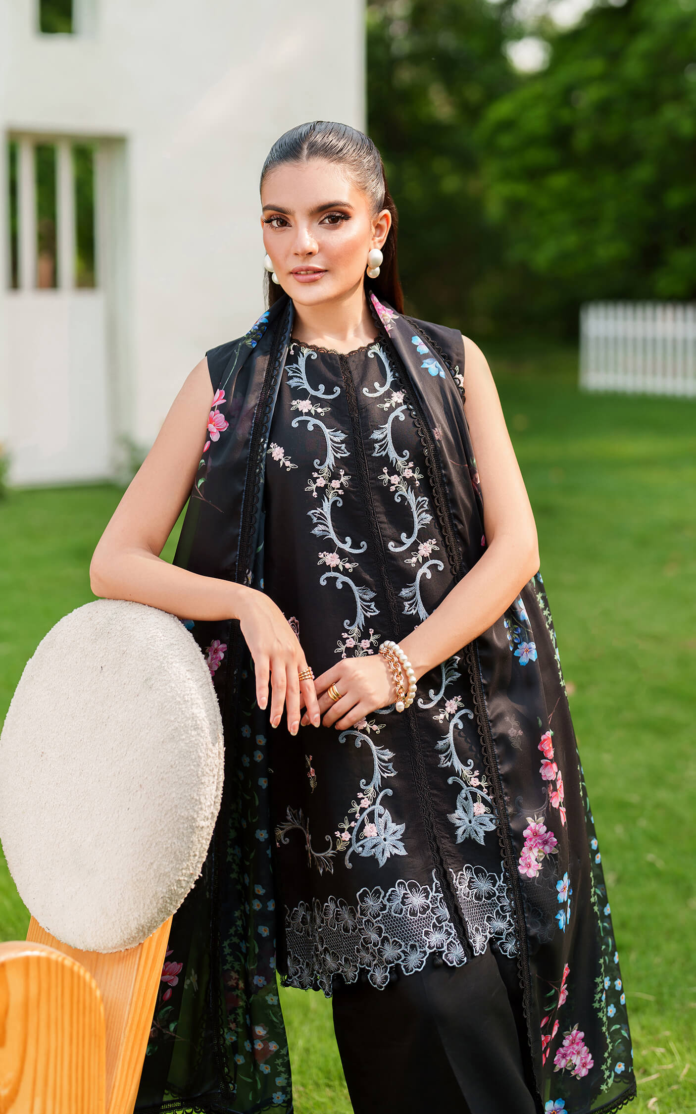 Asifa and Nabeel | Eden Cambric 25 | Ink Blossom ECU25-02 - Ladies Clothes - Maria Faisal