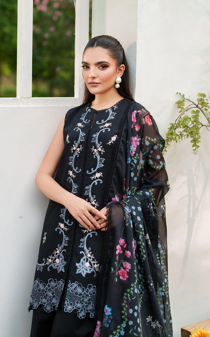 Asifa and Nabeel | Eden Cambric 25 | Ink Blossom ECU25-02 - Ladies Clothes - Maria Faisal