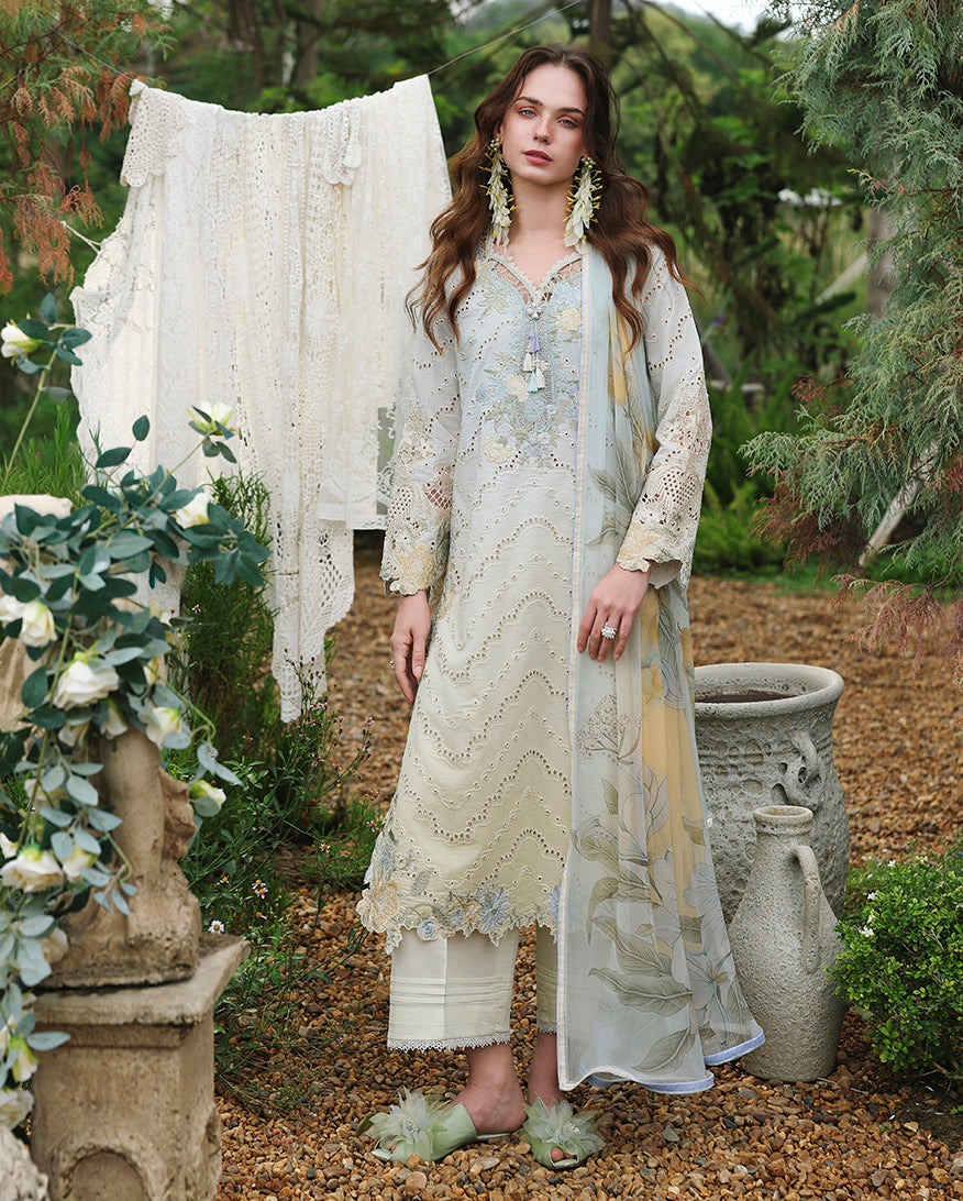 Mushq | The Secret Garden Lawn | Ivory Botanica - Luxury Dress - available at Maria Faisal in UK and USA.