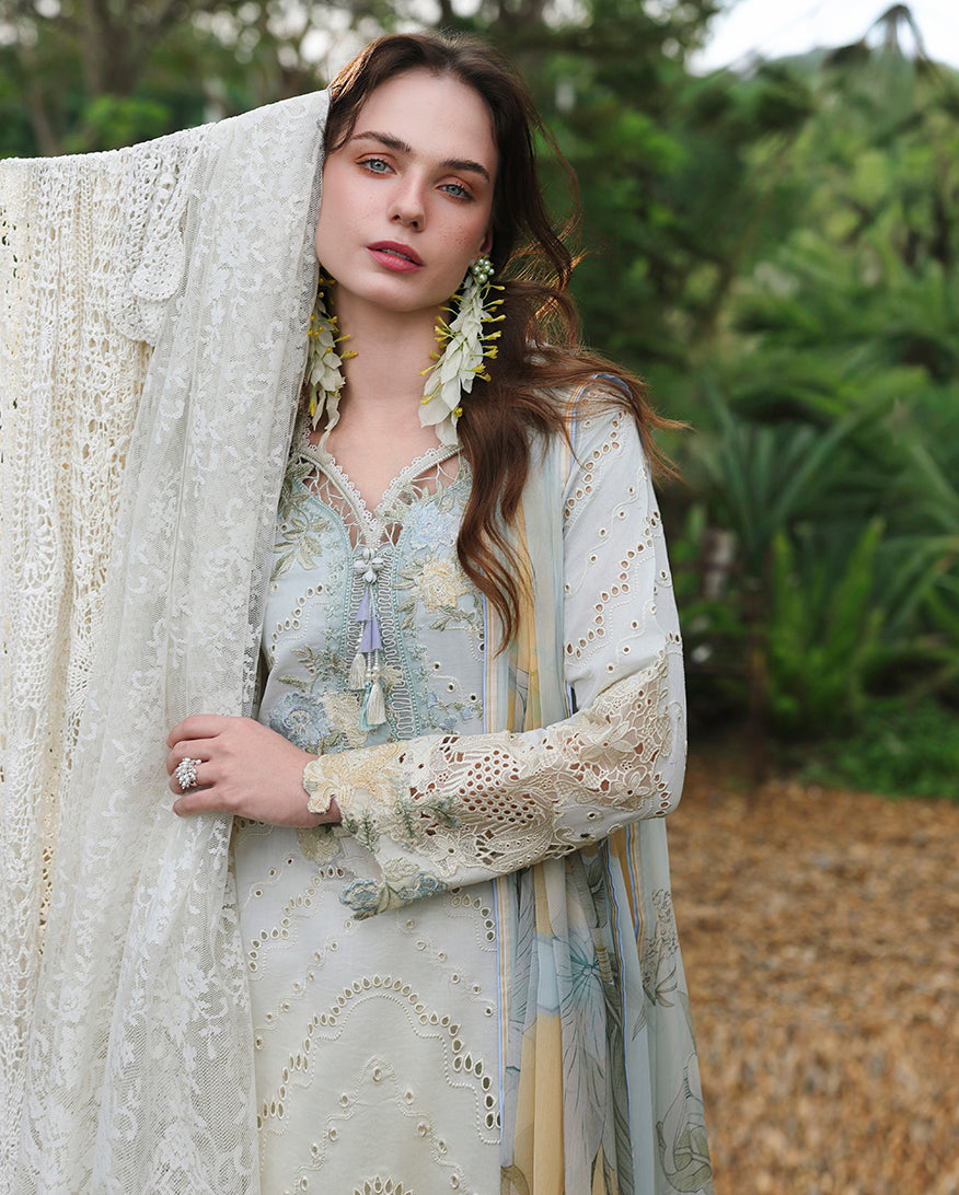 Mushq | The Secret Garden Lawn | Ivory Botanica - Luxury Dress - available at Maria Faisal in UK and USA.
