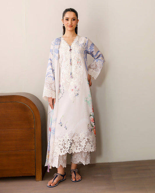 Roheenaz | Sunlit Tales Printed Embroidered Edit | Ivory Gleam - Luxury Dress - available at Maria Faisal in UK and USA.