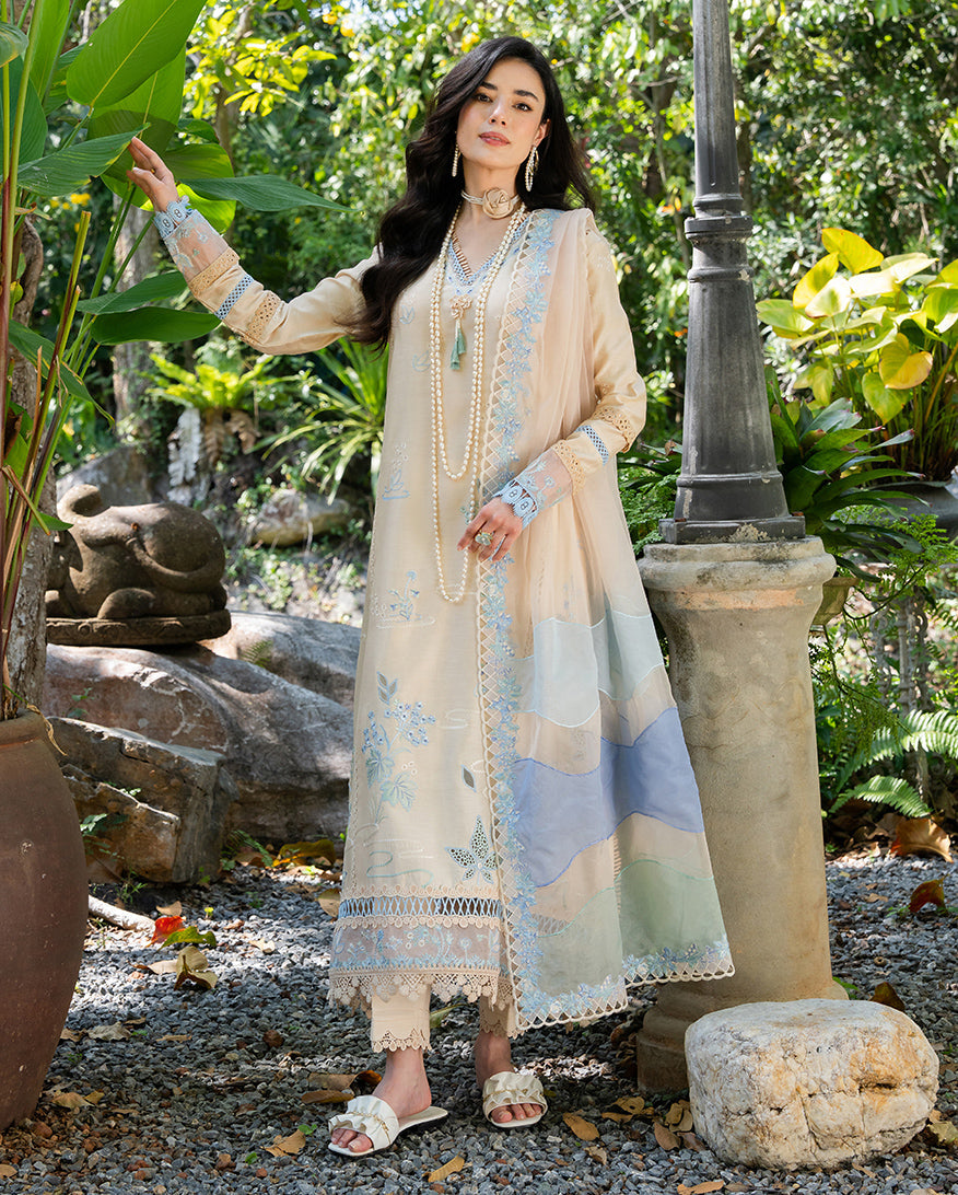 Mushq | La Toscana Casual Pret | Ivory Riviera - Luxury Dress - available at Maria Faisal in UK and USA.
