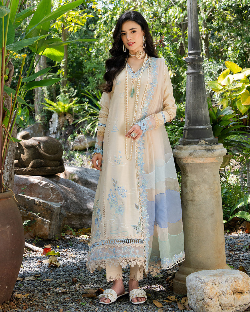 Mushq | La Toscana Casual Pret | Ivory Riviera - Luxury Dress - available at Maria Faisal in UK and USA.