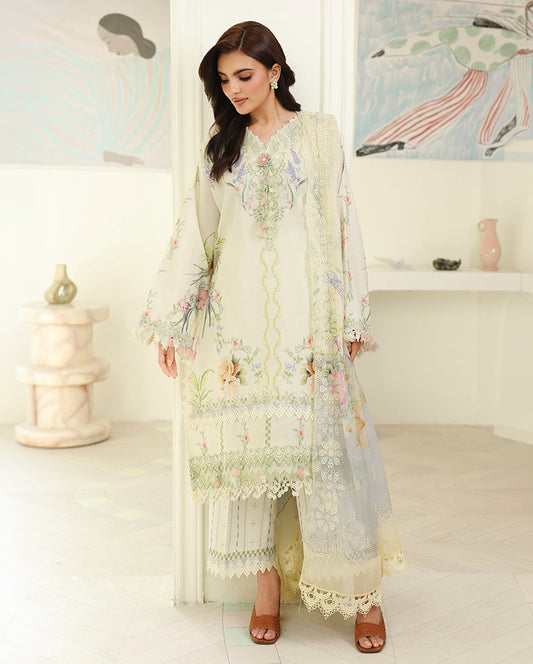 Roheenaz | Petals in Print | Ivory Sonata - Casual Dress - available at Maria Faisal in UK and USA.