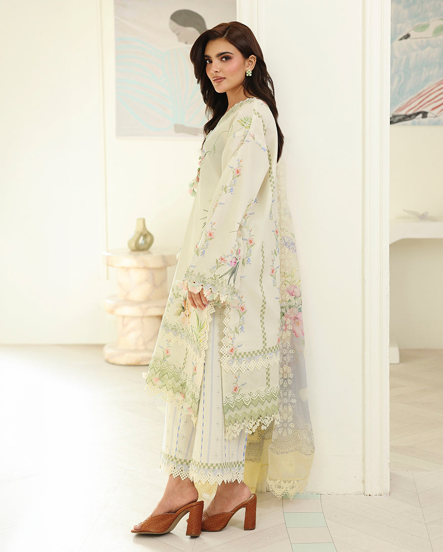 Roheenaz | Petals in Print | Ivory Sonata - Casual Dress - available at Maria Faisal in UK and USA.