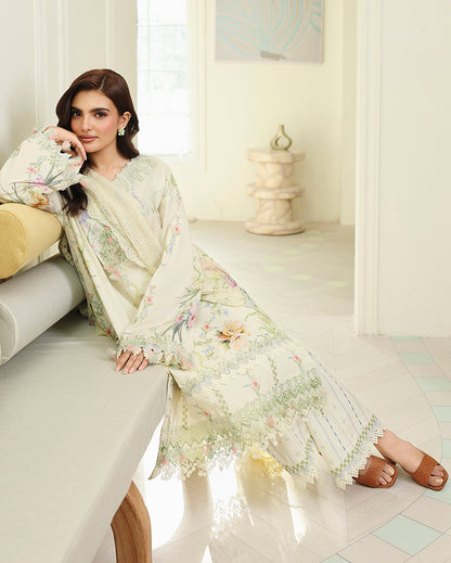 Roheenaz | Petals in Print | Ivory Sonata - Casual Dress - available at Maria Faisal in UK and USA.