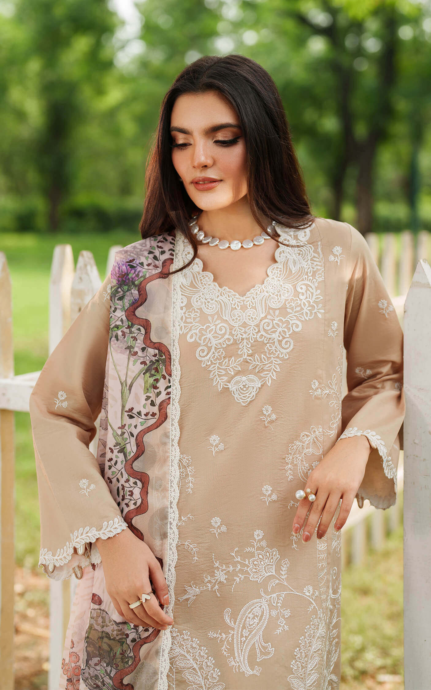 Asifa and Nabeel | Eden Cambric 25 | Ivory Haze ECU25-03 - Ladies Clothes - Maria Faisal