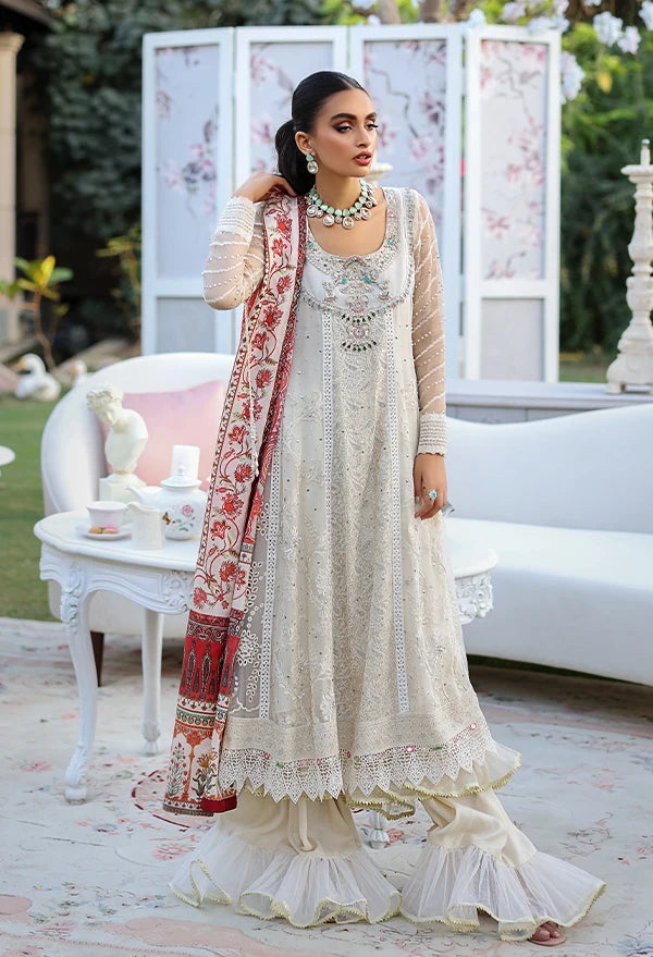Layla Chatoor | Luxury Pret | Ivory Kaamdani - Luxury Dress - available at Maria Faisal in UK and USA.