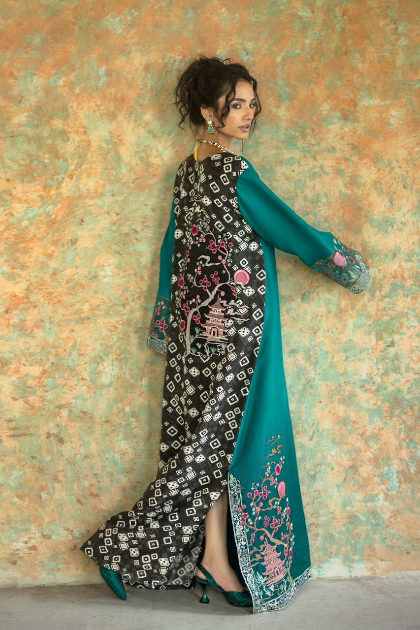 Zainab Chottani | Summer Edition 26 | Jade Muse Kaftan - Formal Dress - available at Maria Faisal in UK and USA.