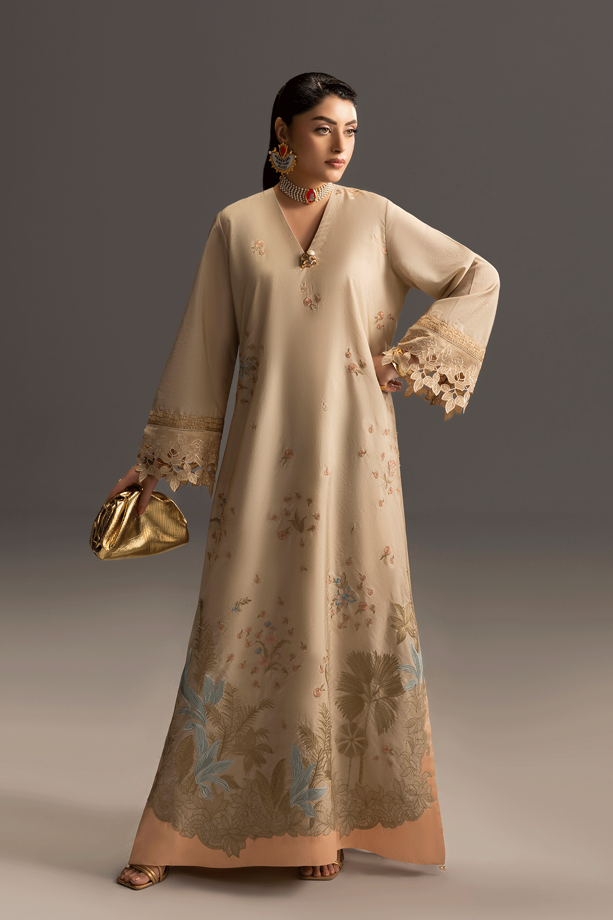 Erum Khan | Summer Whisper | Golden Crown - Luxury Dress - available at Maria Faisal in UK and USA.