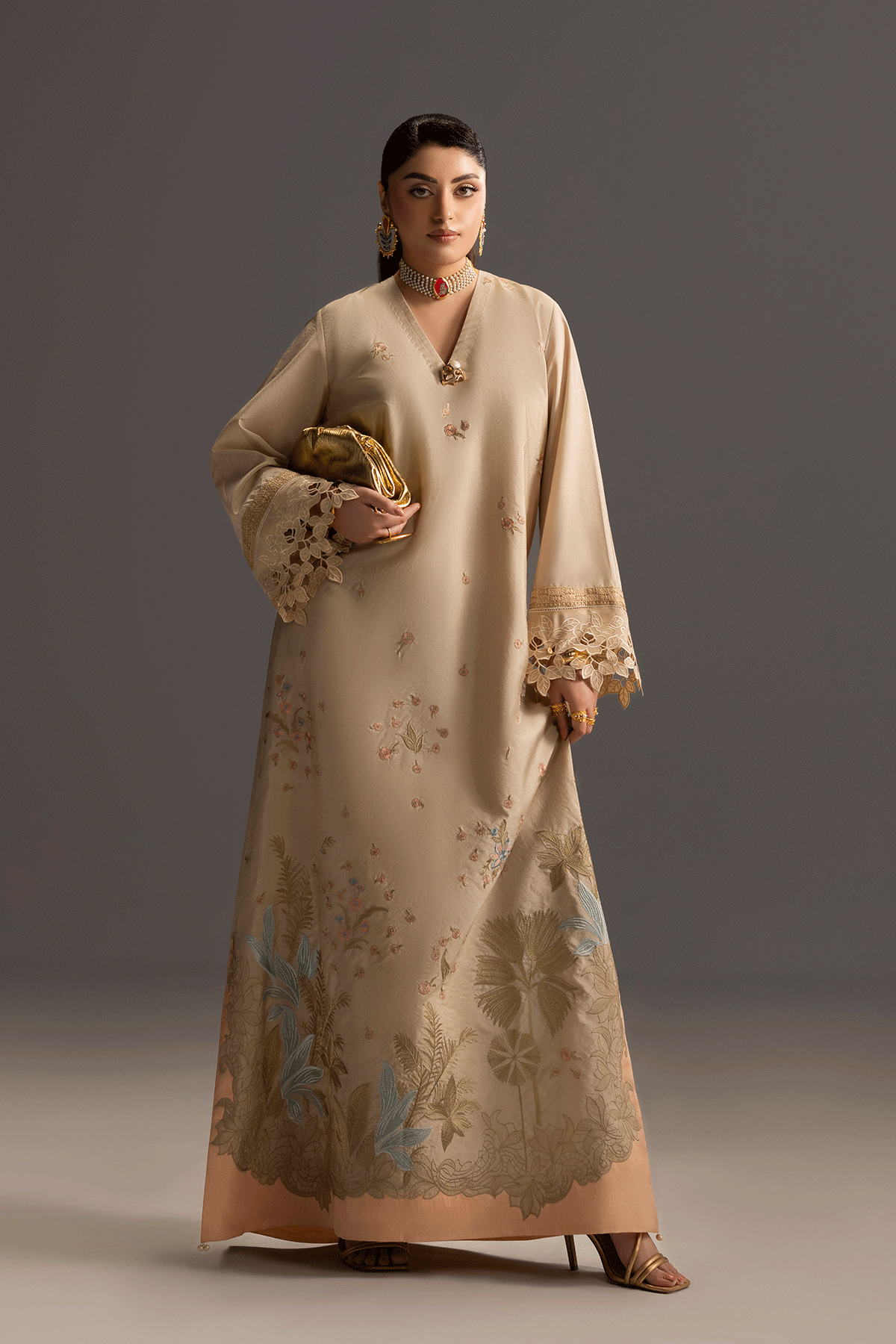 Erum Khan | Summer Whisper | Golden Crown - Luxury Dress - available at Maria Faisal in UK and USA.