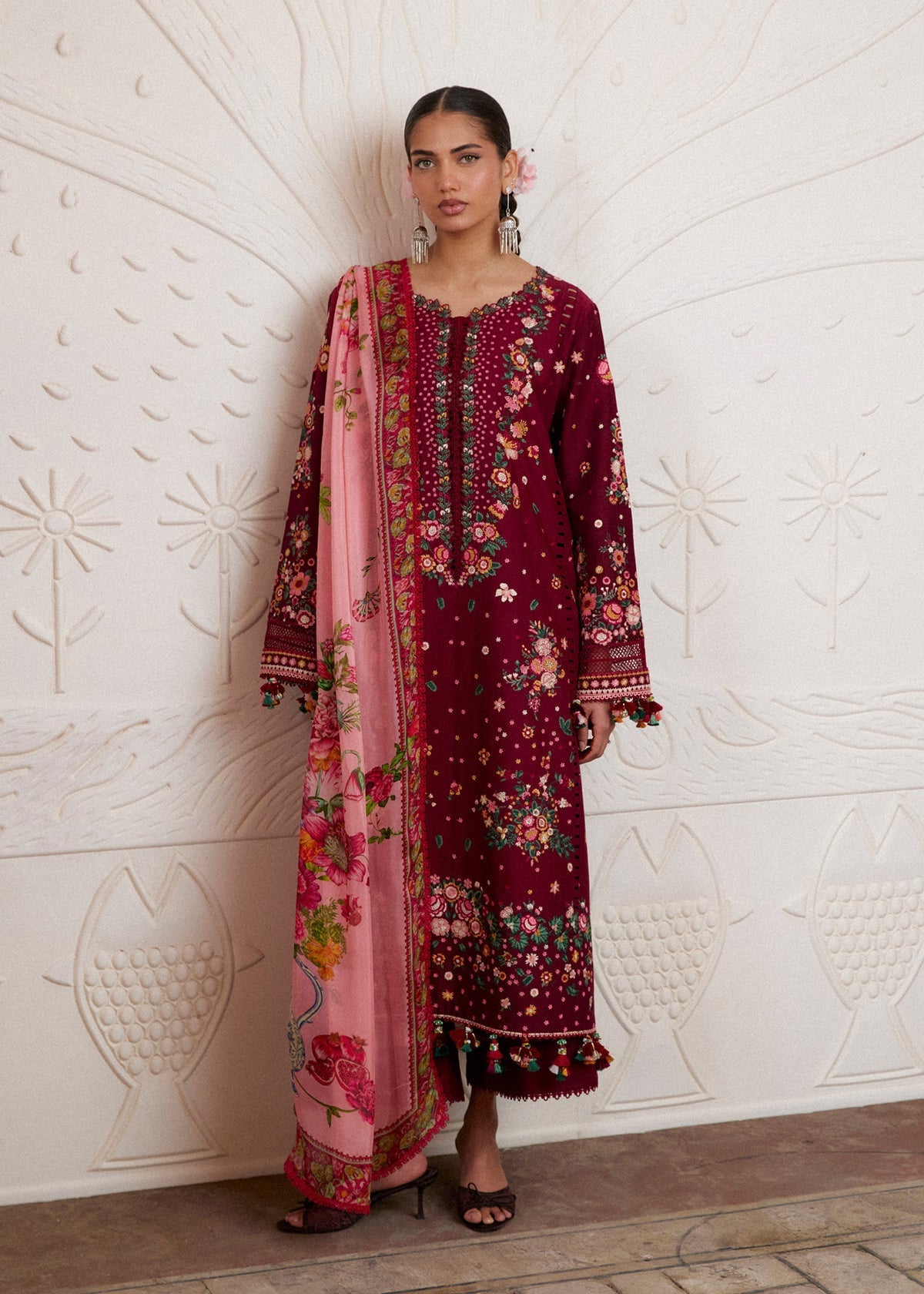Hussain Rehar | Zan SS26 | Kestane - Luxury Dress - available at Maria Faisal in UK and USA.