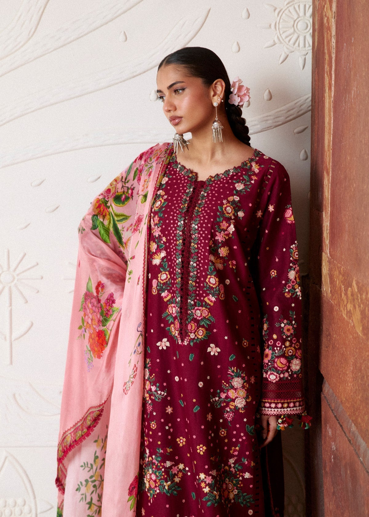 Hussain Rehar | Zan SS26 | Kestane - Luxury Dress - available at Maria Faisal in UK and USA.