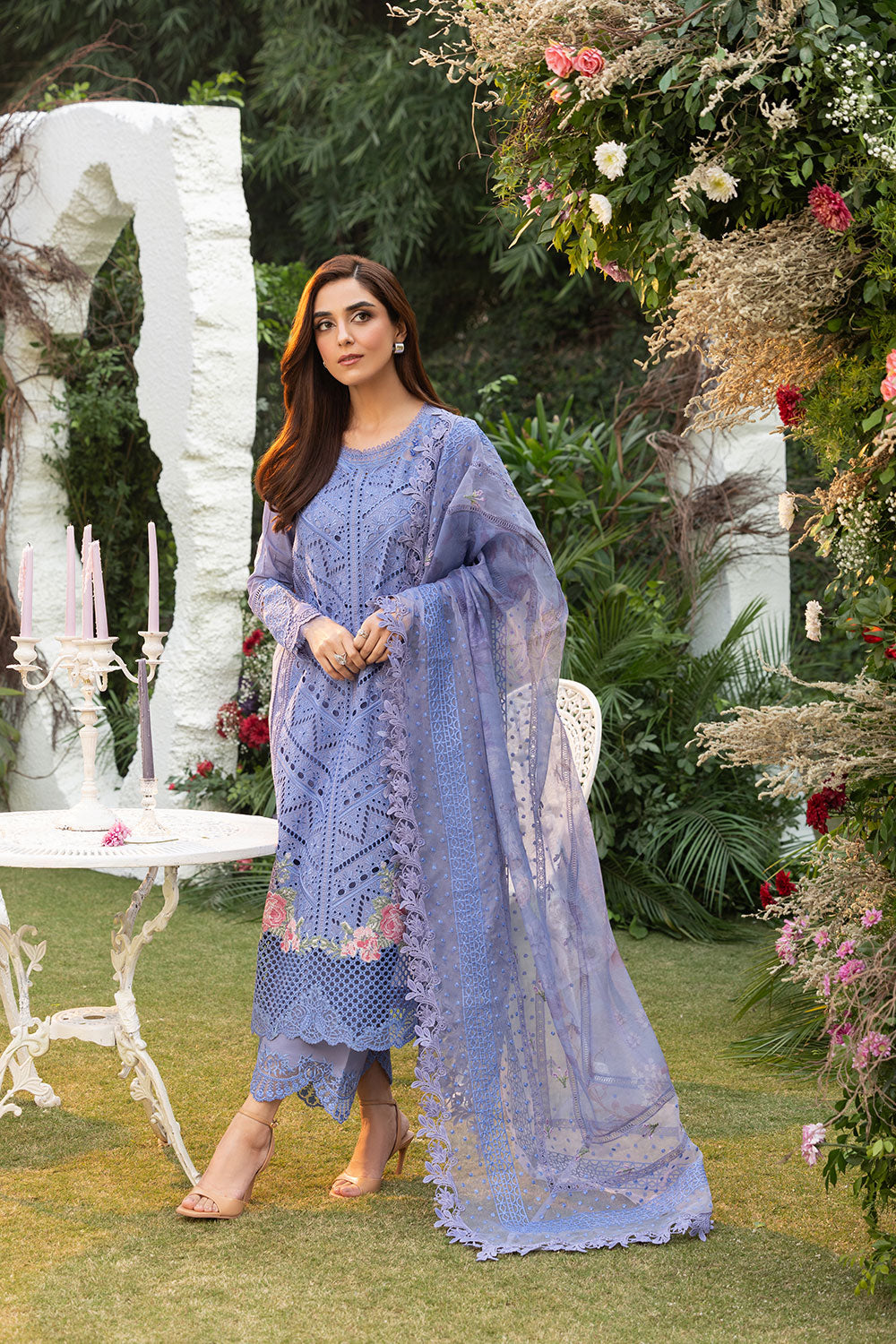Sobia Nazir | Luxury Lawn 25 | 10B - Designer Dress with Intricate embroidery and embellishments. Shop elegent wedding dress at Maria Faisal.