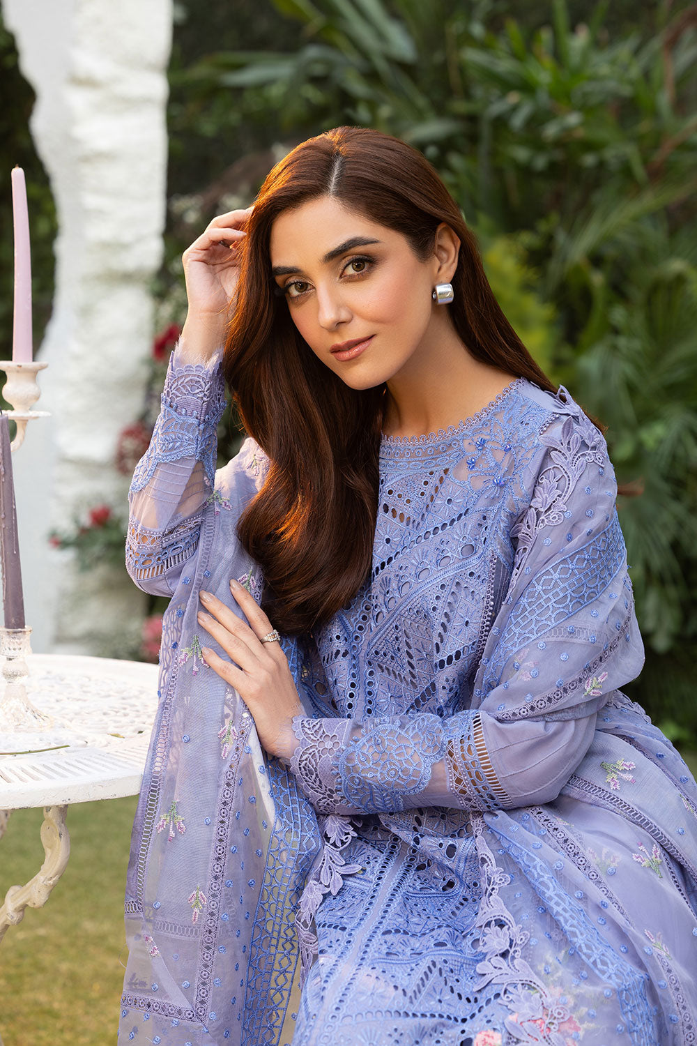 Sobia Nazir | Luxury Lawn 25 | 10B - Designer Dress with Intricate embroidery and embellishments. Shop elegent wedding dress at Maria Faisal.