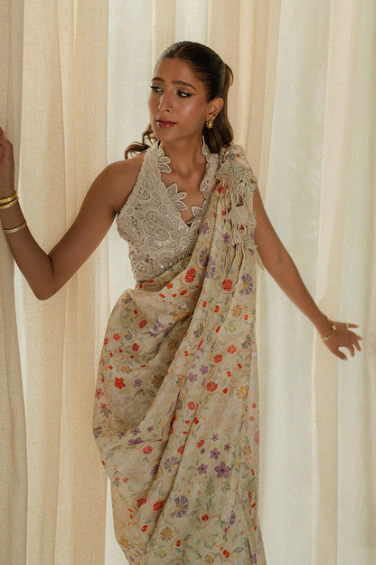 Mina Hassan | Signature Prints | Wrapped Goddess Stitched Saree