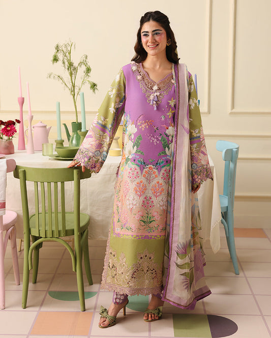 Mushq | Soleil Prints | Lilac Whim - Luxury Dress - available at Maria Faisal in UK and USA.