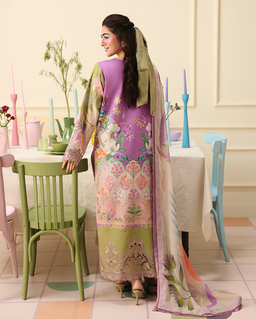 Mushq | Soleil Prints | Lilac Whim - Luxury Dress - available at Maria Faisal in UK and USA.