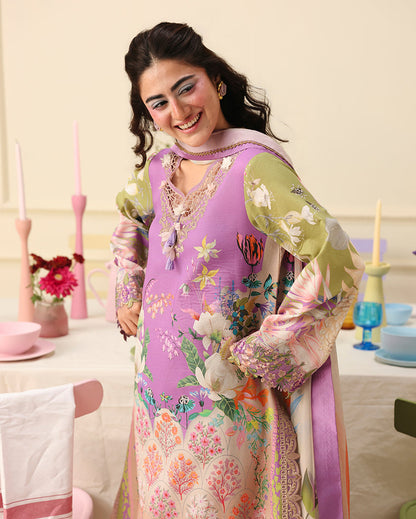 Mushq | Soleil Prints | Lilac Whim - Luxury Dress - available at Maria Faisal in UK and USA.