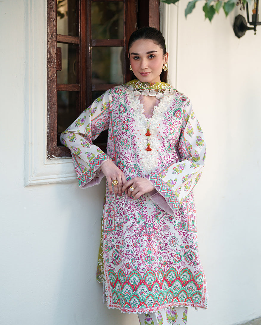 Roheenaz | Whispered Florals | Lily Drift - Casual Dress - available at Maria Faisal in UK and USA.