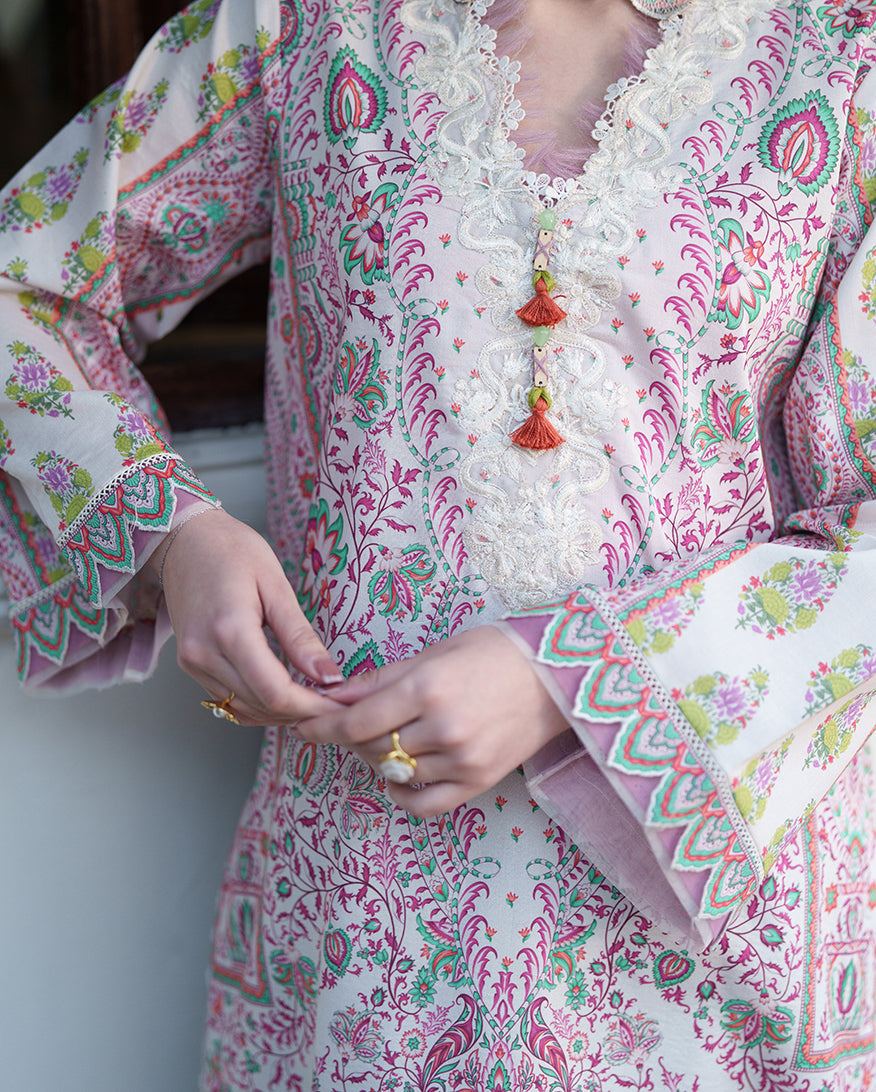 Roheenaz | Whispered Florals | Lily Drift - Casual Dress - available at Maria Faisal in UK and USA.