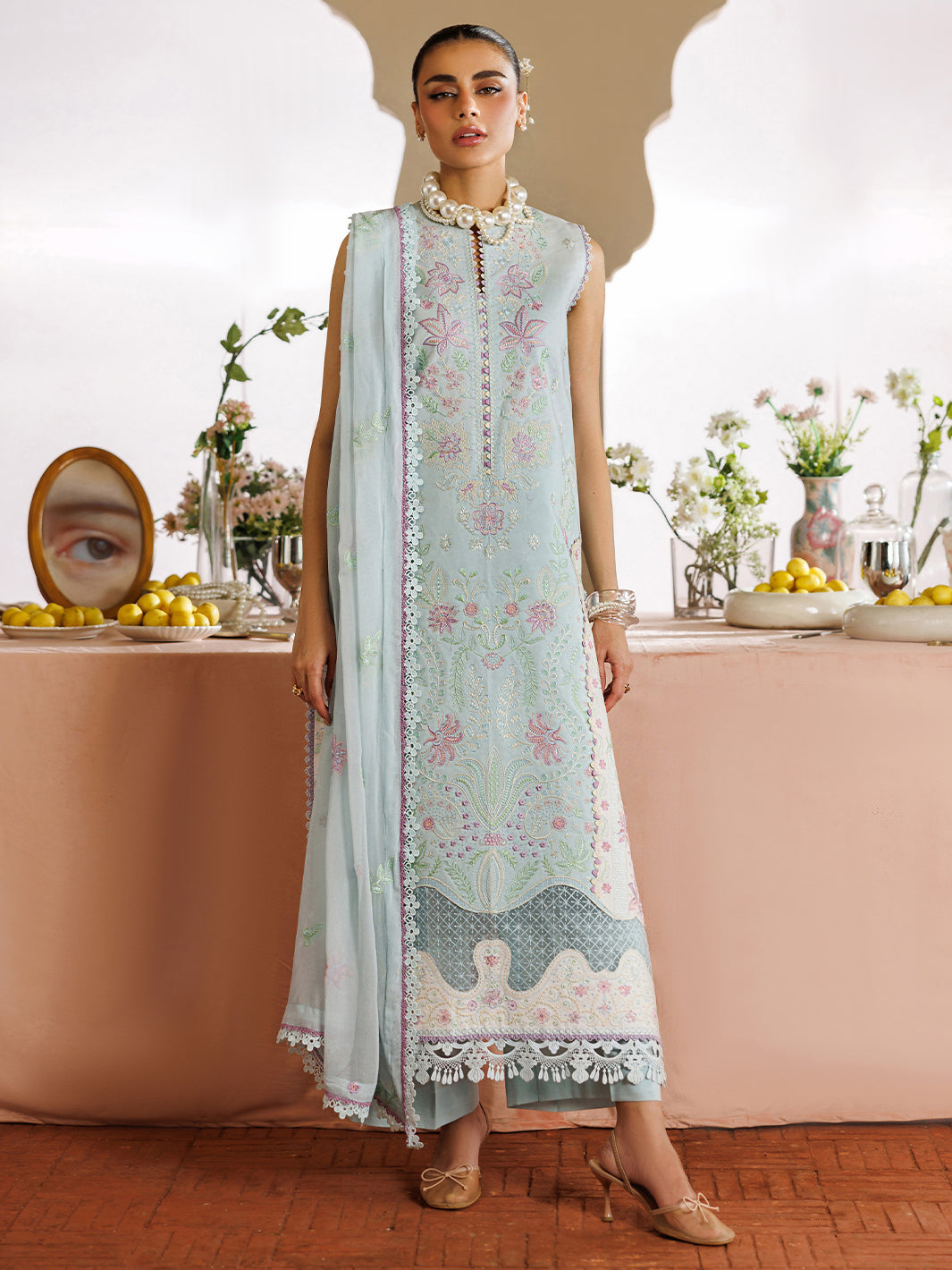Mahnur | Morbagh Luxury Lawn 26 | M-01 - Luxury Dress - available at Maria Faisal in UK and USA.