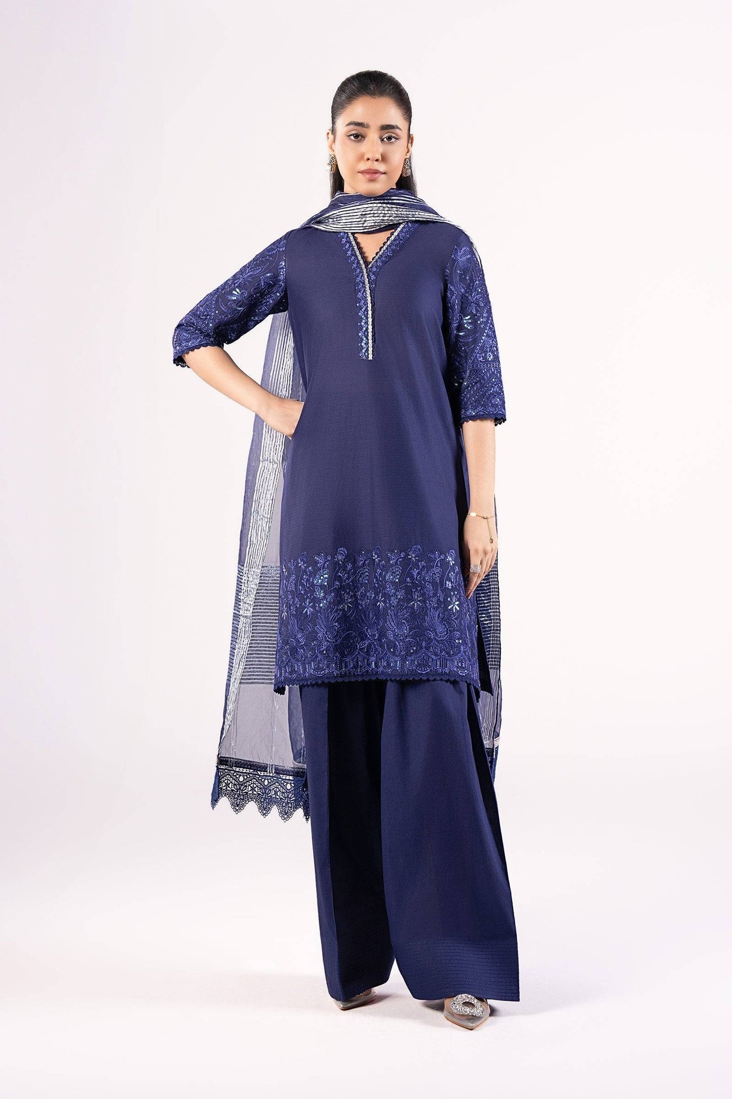 Maria B | Basics RTW | 3 Pc Embroidered Dobby Suit | MB-CS25-137 by Maria Faisal - Registered Vendor of : Maria B - type : Ladies Clothes - 100% original wedding dresses