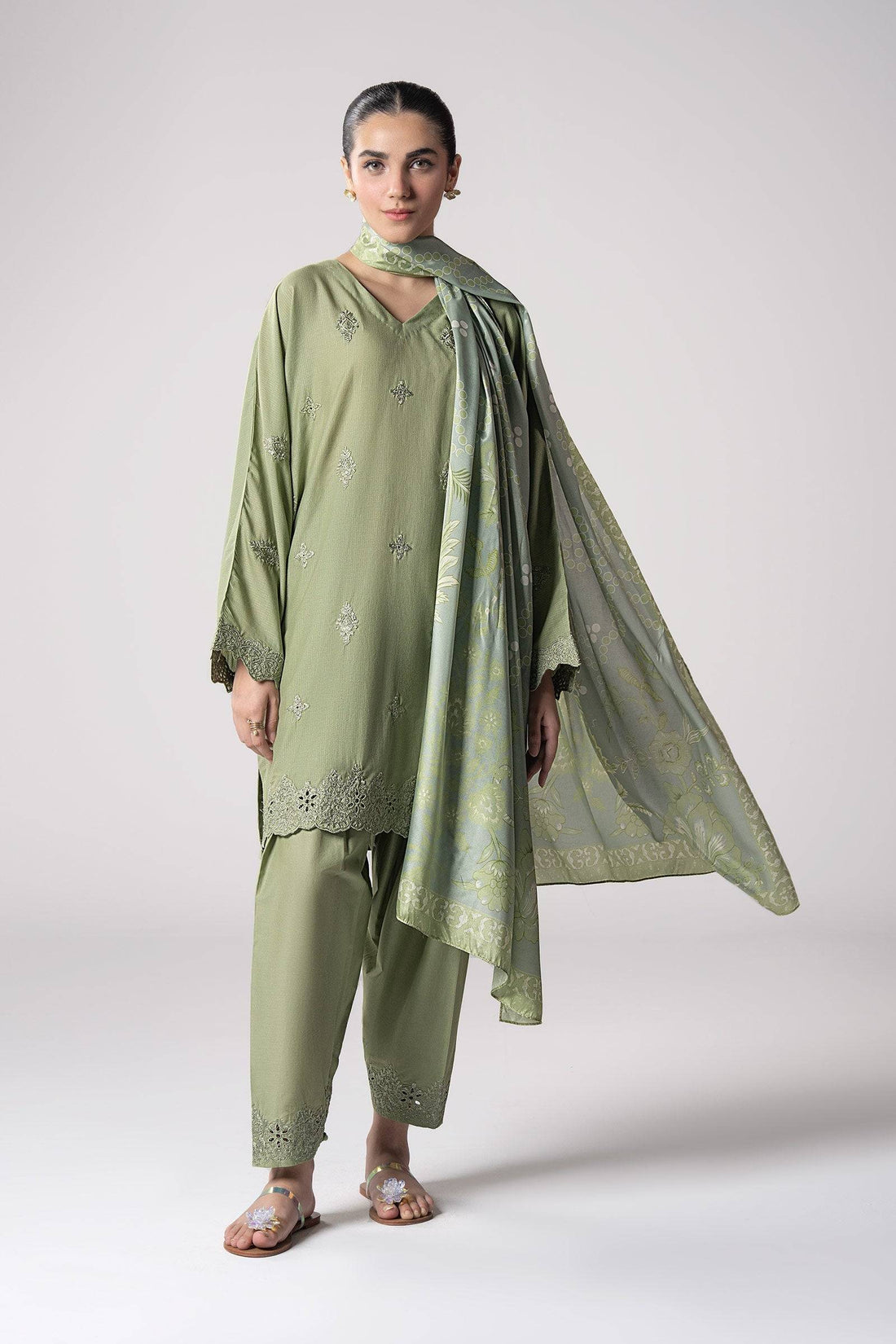 Maria B | Basics RTW | 3 Pc Embroidered Lurex Stripe Suit | MB-CS25-143 by Maria Faisal - Registered Vendor of : Maria B - type : Ladies Clothes - 100% original wedding dresses