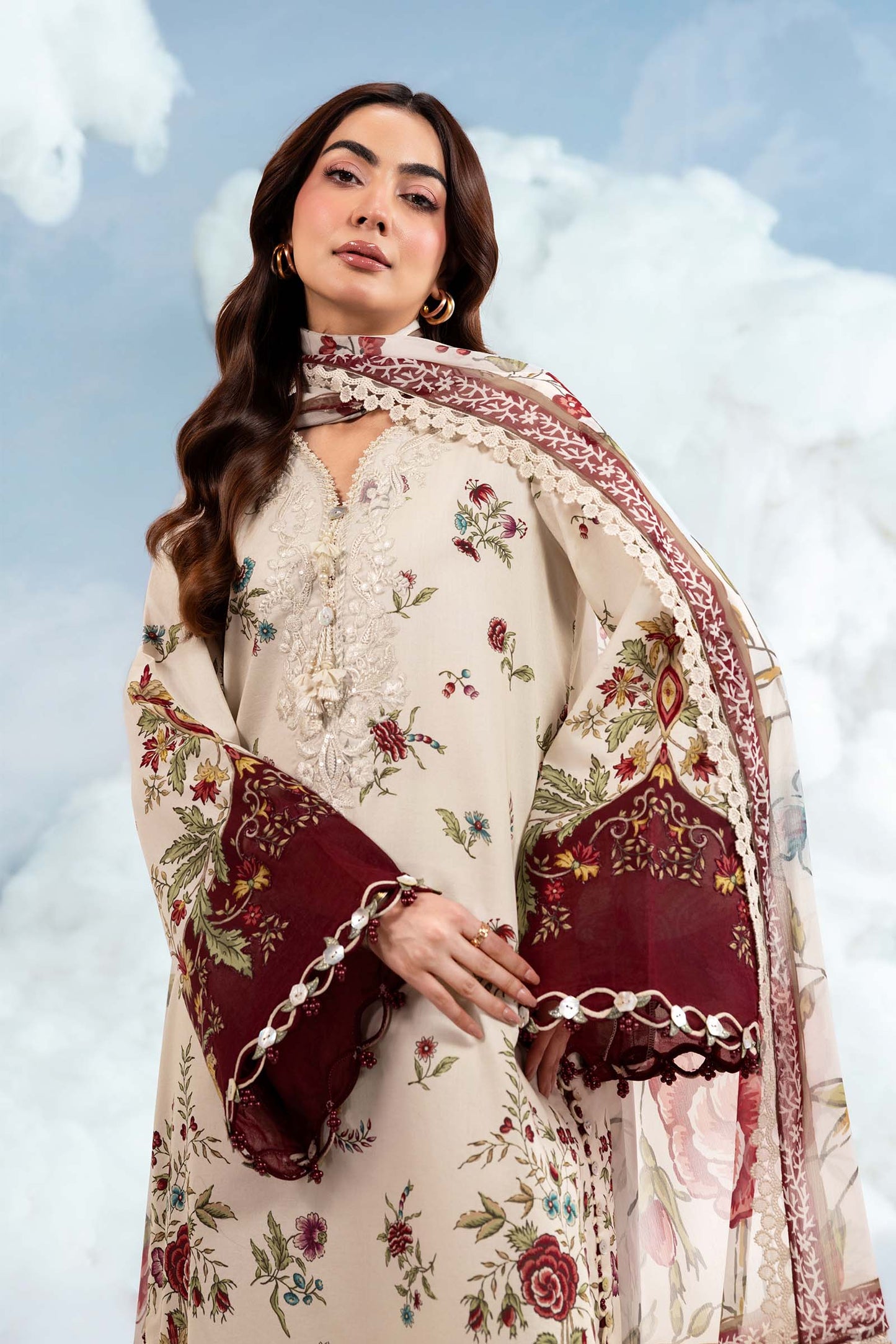 Maria B | M Basics Dreamscape Eid Lawn | MB-CUSV14-01A - Luxury Dress - available at Maria Faisal in UK and USA.